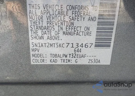 2019 Nissan Rogue S из США, поврежденный, VIN 5N1AT2MT5KC713467